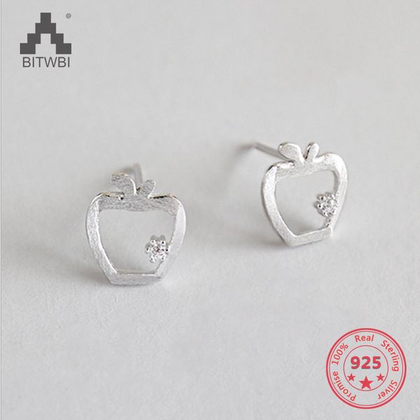 

2018 new 925 sterling silver apple earrings with zircon earrings for women bridal fashion ear love jewelry, Golden;silver