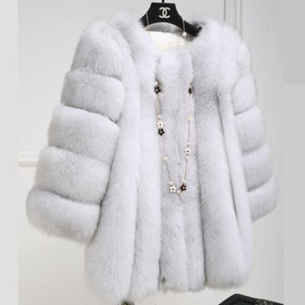 

faux fox fur fashion long coat, Black