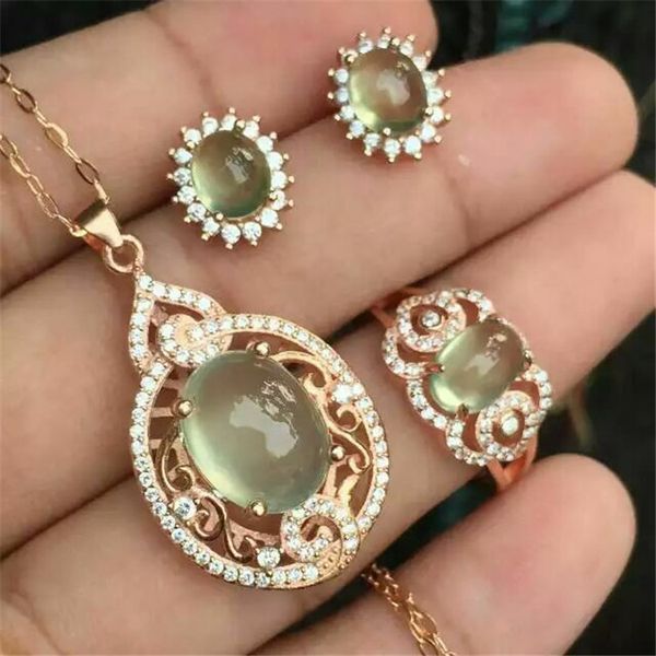 

natural grape stud earrings ring necklace set set jewelry 925 sterling silver inlay, Black