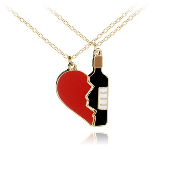 

creative jewelry couple necklace love heart beer bottle shape pendant necklace for lovers choker chain party gifts wholesale, Silver