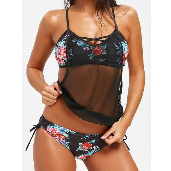 

beachwear woman 2018 swim wear bathing suit with mesh swimsuit women vintage floral bikinis push up bra swimwear maillot de bain femme