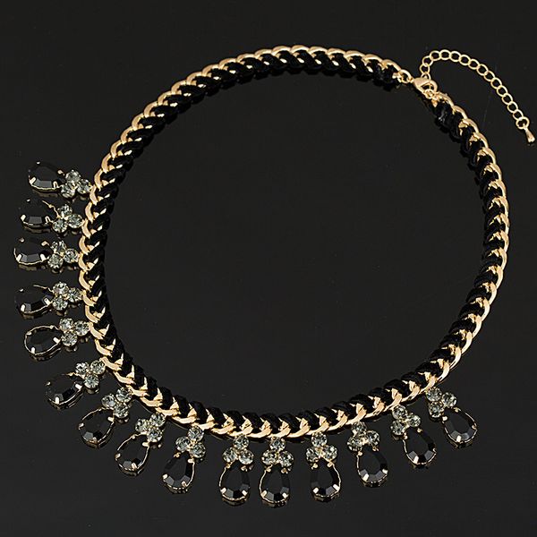 

whole saleyfjewe fashion thick chain weave black rhinestones crystal beads choker luxury chunky necklace statement jewelry #n009, Golden;silver