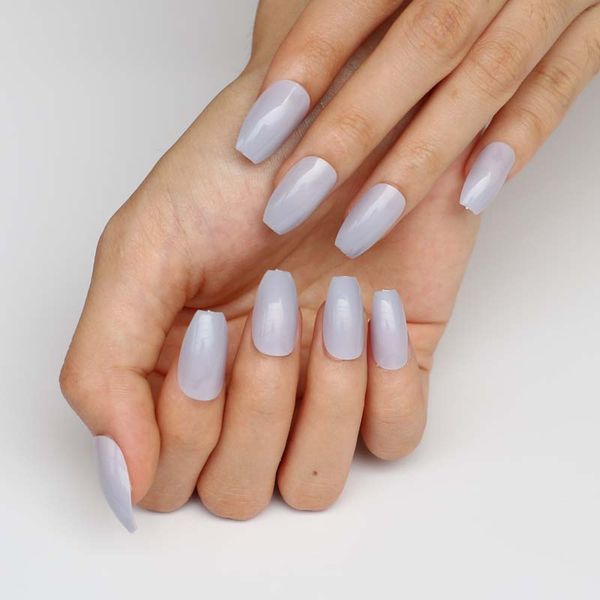 

24pcs latest candy color coffin-like fake nails grey blue g619, Red;gold