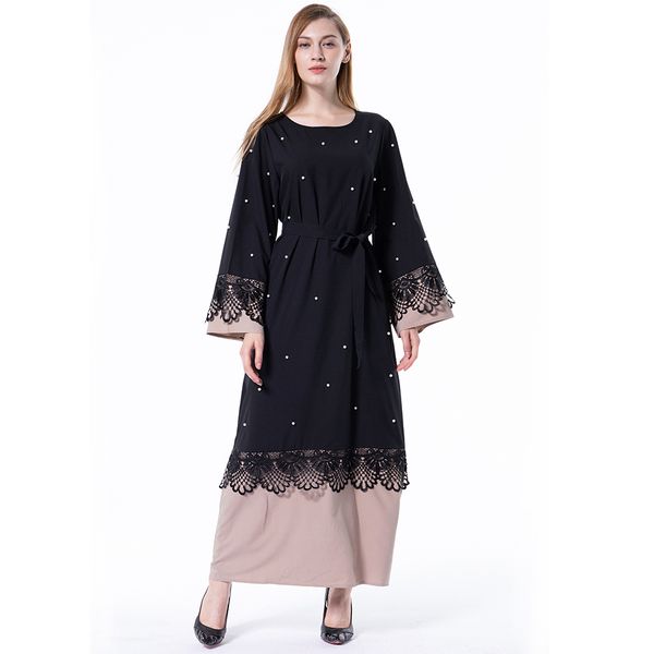 

wholesale factory price muslim women patchwork lace kaftan dress plus size islamic women prayer robe s-5xl, Red