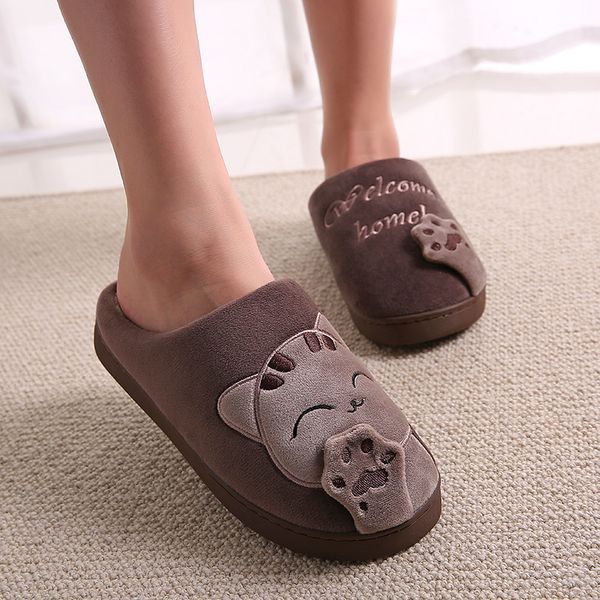 

polali winter men slippers cartoon cat couple cotton men slippers indoor soft thick bottom warm couple plus size, Black