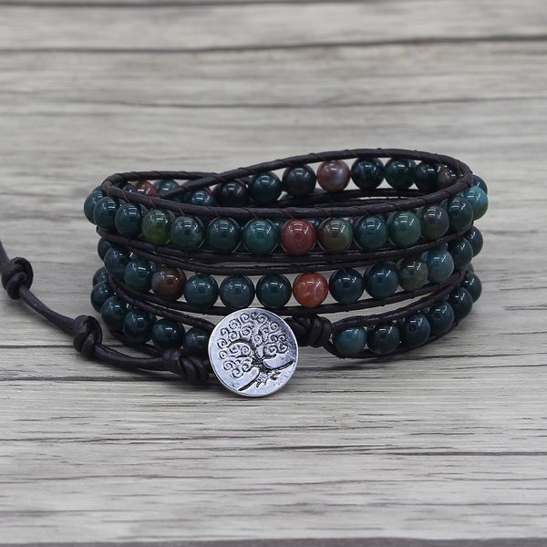 

green beads bracelet bloodstone beads bracelet 3 wraps beaded green natural stone jewelry bohemian yoga dropshipping, Golden;silver