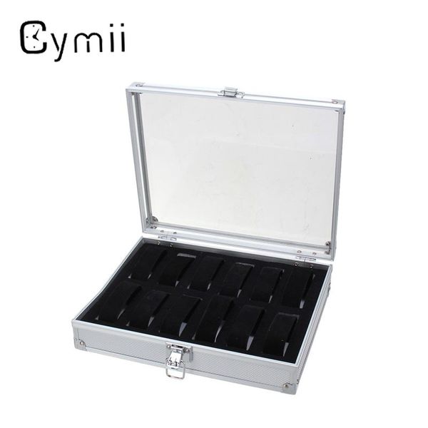 

wholesale-12 grid aluminium watch storage case bracelet organiser professional wrist watches display box jewelry storage holder cases new, Black;blue