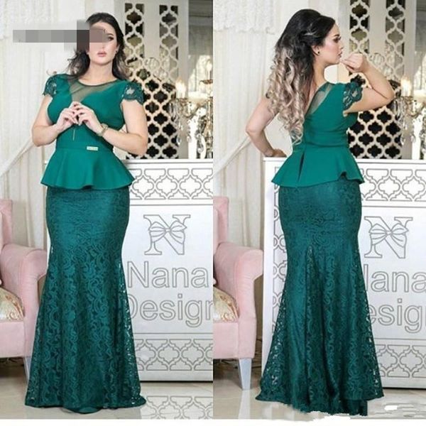 

latest hunter green long mother of the bride dresses scoop cap sleeve peplum waist lace skirt elegant mother's evening dresses, Black;red