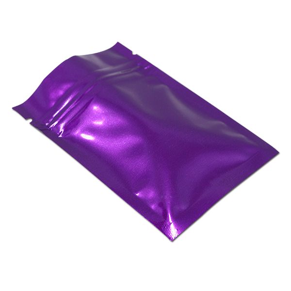 Glossy Purple 100 Pack da 14x20 cm Zipper Lock Alluminio Follo Heable Foot Stay Borse per alimenti sigillabili Mylar Resicuabile Odore Profta Picco