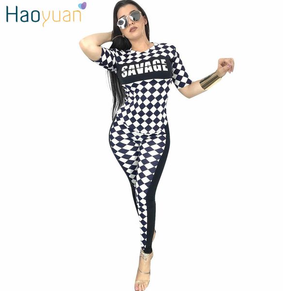 

Letter 2 Piece Set Women Checkerboard Plaid Letter Print Tops And Bodycon Pants Suit Tracksuit Two Pieces Sexy Summer Outfits Female