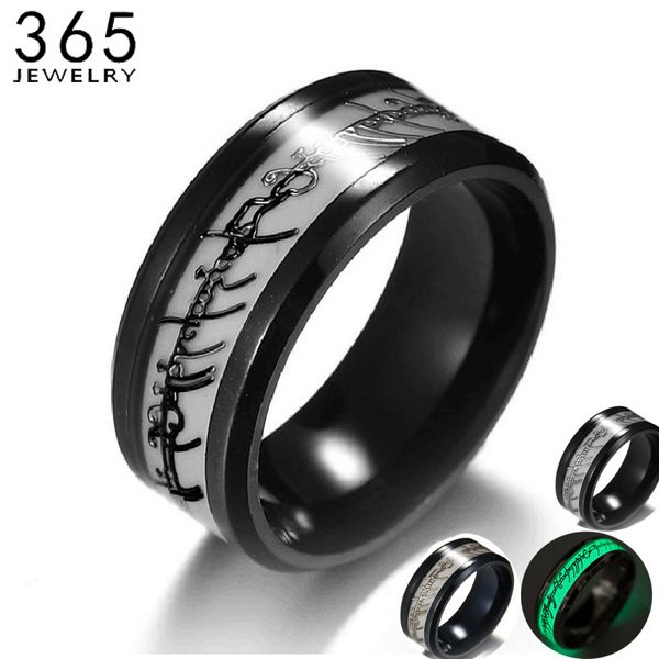 

new stainless steel the lord of one ring fluorescent black glowing logo in dark finger rings for men drop ship, Golden;silver