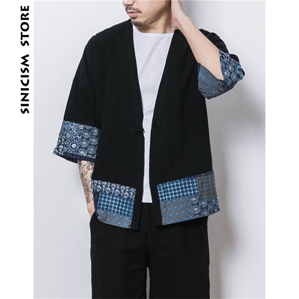 

sinicism store mens jacket coat summer thin kimono cardigan coat japan vintage windbreaker patchwork male jackets clothes 2018, Black;brown