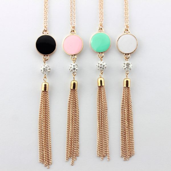 

personalized spring summer monogram blanks disc pendant necklace crystal pave ball shambhala metal tassel initial round engraved necklace, Silver
