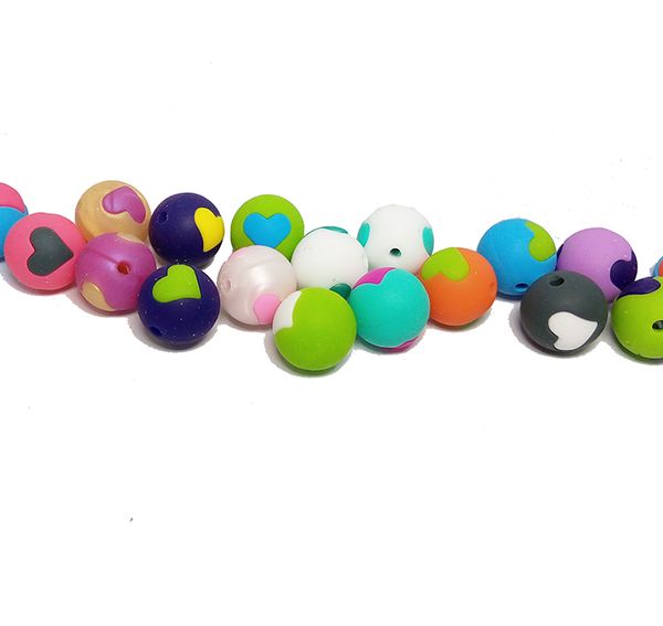 

silicone round heart beads 15mm loose teething bead diy necklace bracelet chewable jewelry accessory baby teethers bpa silicon