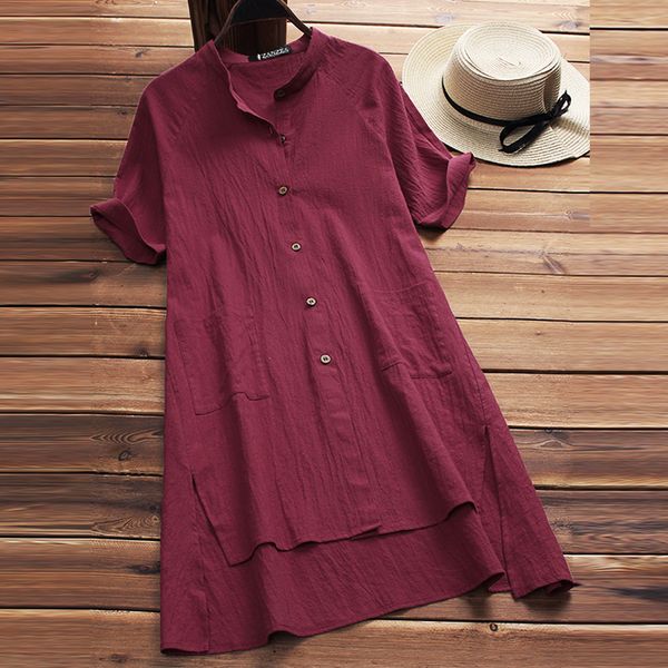 

flymall 2018 women button shirt ms solid color short sleeve shirts summer women's fashion cotton v-neck long blouses, White