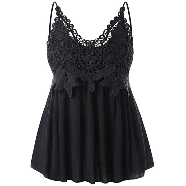 

plus size lace trim smocked women tank top, White