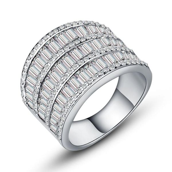 Victoria Wieck Luxus-Schmuck, breiter Ring für Damen, 925er-Sterlingsilber, Weißgold vergoldet, Prinzessinnen-Weißtopas, CZ-Diamant, Party-Eheringe