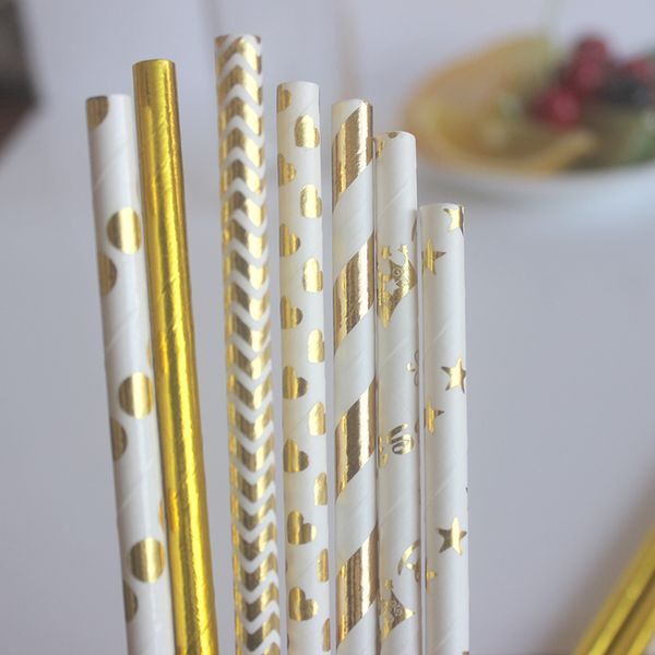 

25pcs/pack metallic gold heart star foil stripe paper straws drinking straw for wedding babyshow party event supplies decoration
