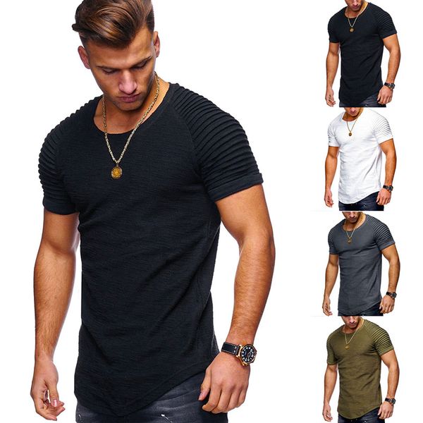 Moda A18 De 28 Del Color Tops Sólido Slub Camiseta Verano Ropa Hombre Tee Básica Compre Bambú Casual Corta Diseño Es Pliegues Runway Manga N80OPXnwk