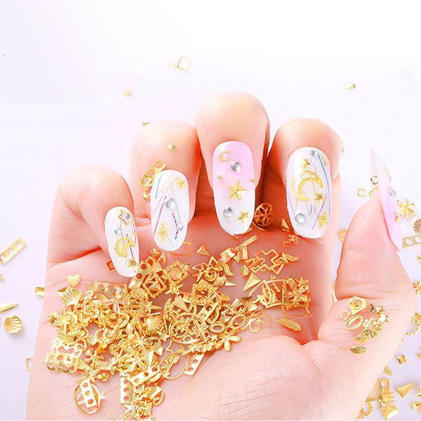 

nail art decoration metal mixed shapes geometry hollow golden 3d tips diy nail art tools 11 sswell, Silver;gold