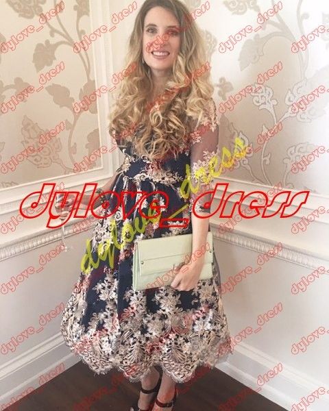 

2019 plus size prom short evening gowns long sleeves gold lace prom dresses cocktail dresses, Black
