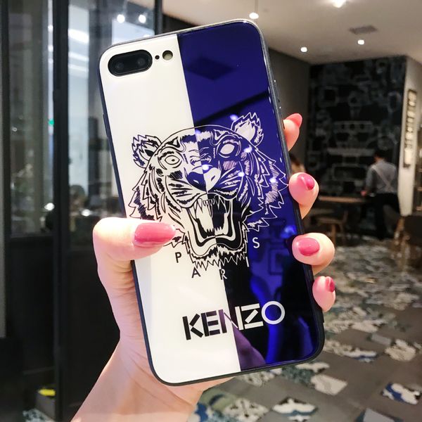 

tiger printed phone case brand blue ray tempered glass iphone case tpu back cover for iphonex 7/8p 7/8 6sp iphone 6/6s 2 color available