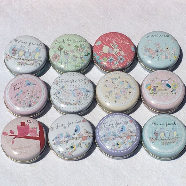 

36pcs/lot round collectables tin boxes mini iron wedding candy box party favor cartoon pattern a lovely gift sf-125-2