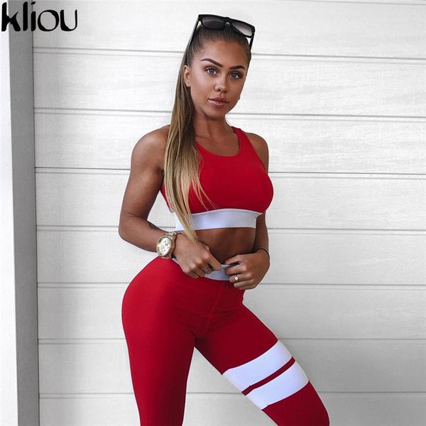 

o-neck women two pieces suit crop tank striped leggings set polyester female casual bodysuit club outfit sporting tracksuits, Gray