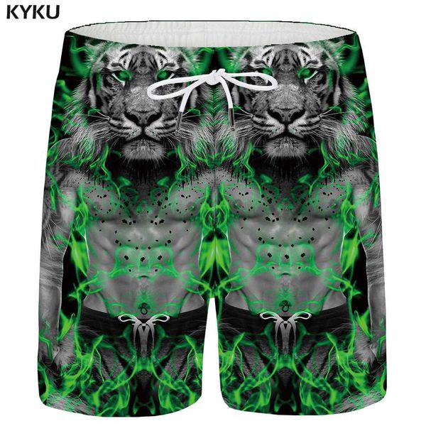 

kyku brand animal shorts men tiger casual shorts beach muscle 3d printed short pants cargo gray mens summer hawaii new, White;black