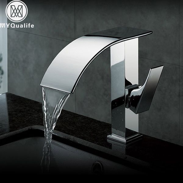 

contemporary chrome waterfall bathroom basin sink faucet single handle lavatory sink mixer tap deck mounted