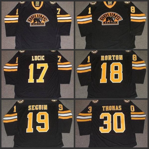 

17 milan lucic 18 nathan horton 19 tyler seguin 30 tim thomas boston bruins 2011 ccm hockey jersey s-3xl, Black;red