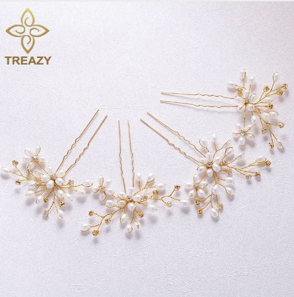 TREAZY 4 Teile/los Handgemachte Simulierte Perle Kristall Haarnadeln Für Hochzeit Charm Floral Haarnadeln Braut Haar Schmuck Zubehör