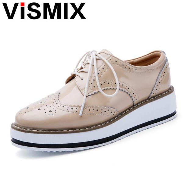 

vismix 2017 spring women platform shoes woman brogue patent leather flats lace up footwear female flat oxford shoes for women, Black