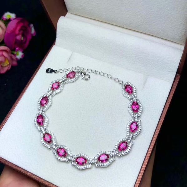 

natural pink z gem bracelet natural gemstone bracelet 925 silver elegant round ellipse women party gift jewelery, Golden;silver