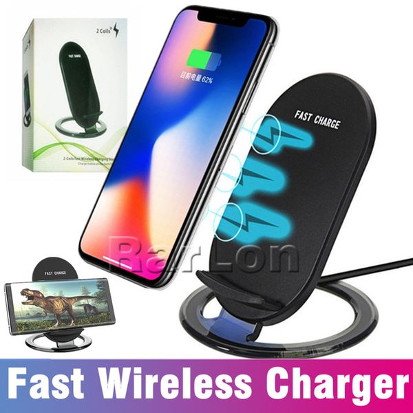 Iphone x 2 bobinler için hızlı kablosuz şarj qi hızlı kablosuz şarj pad samsung galaxy note 8 s8 s9 artı için standı ile paket