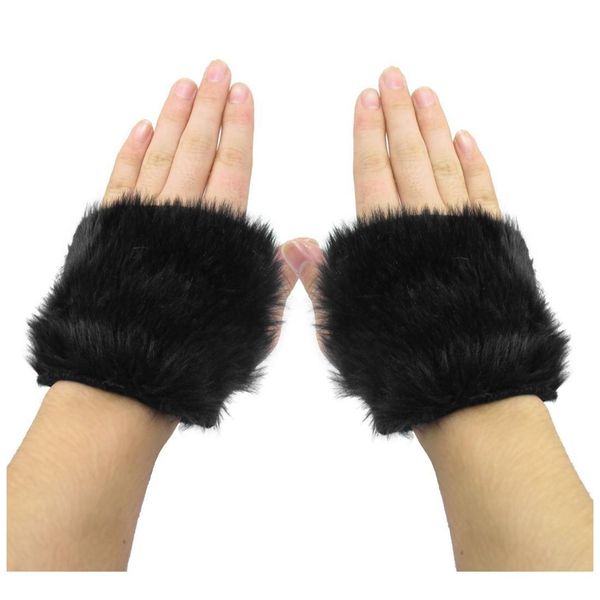 

winter warm gloves for women black fingerless faux fur covered winter hand warmer gloves for ladies, Blue;gray