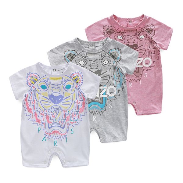 

Baby Short Sleeve Jumpsuits Summer Thin Style Pure Cotton Newborn Child Creeping Suit Overalls Children Tiger Head Embroidery