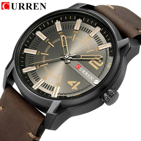 

reloj hombre curren fashion unique quartz men watches leather strap business wrist watch montre homme, Slivery;brown