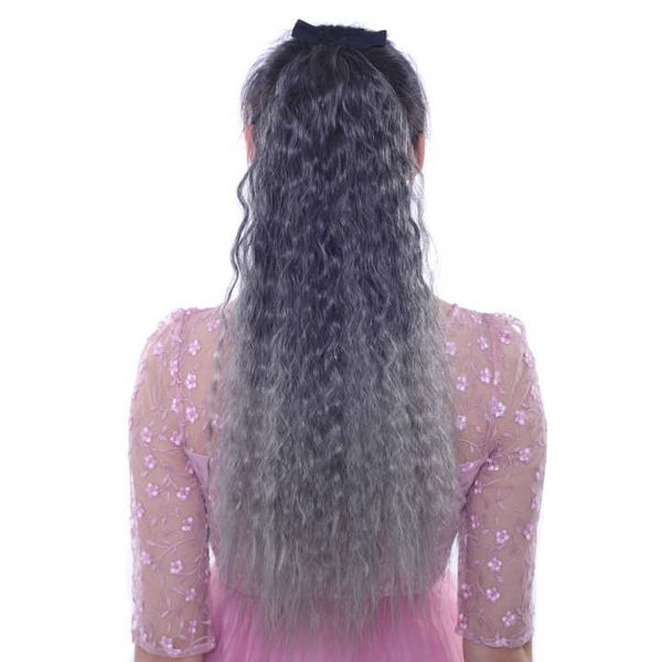 24inch Women S Deep Wavy Ponytails Tie In Ombre Color Gray Blue