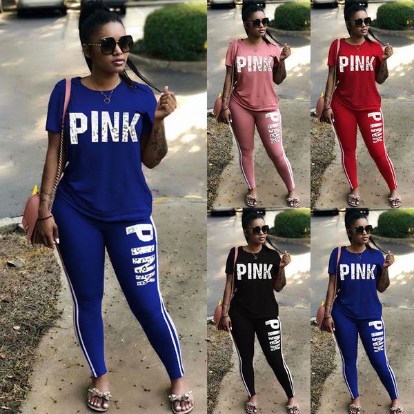 

Pink letter print track uit women two piece et 2018 female treet t hirt top and jogger et uit ca ual 2pc outfit plu ize 3xl