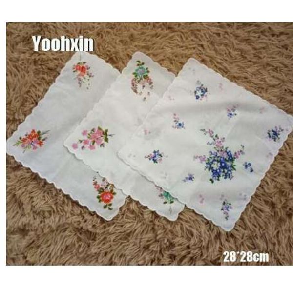 5 teile/los Vintage blume Frauen Platz dame Taschentuch weiße spitze Gedruckt kinder Baumwolle hochzeit handtuch hanky Zufällige Farben