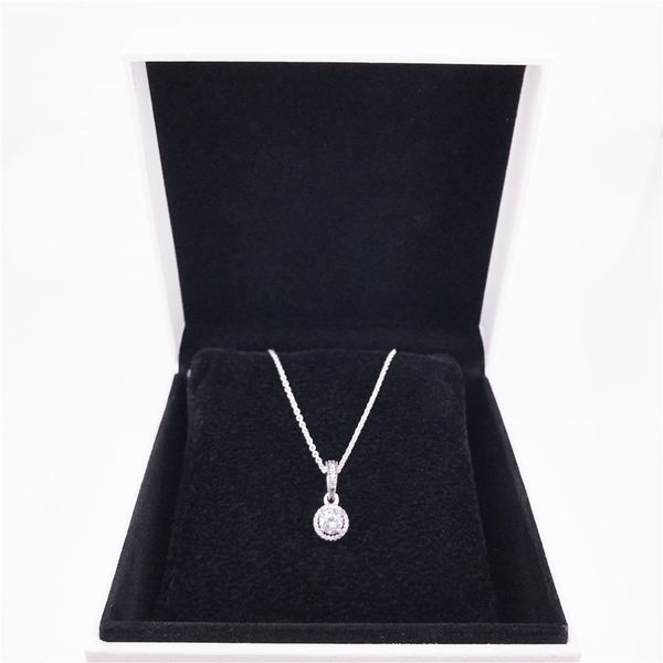 

Classic Elegance Pendant necklace Authentic 925 Sterling Silver with clear Cubic zirconia DIY Fine Jewelry Chain necklace