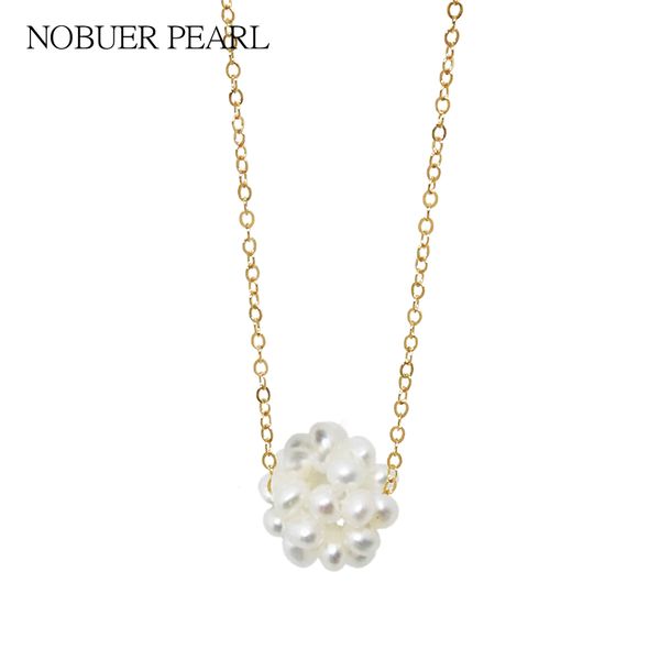 

nobuer 14k gold 37cm-41cm adjustable handmade real pearl pendants chains necklace trendy pearl ball necklace for women, Silver