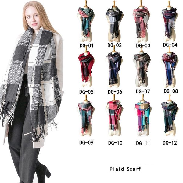 

12colors women faux wool scarf mesh tassel wrap oversized plaid shawl scarf winter blanket fashion scarves and wraps gga825, Blue;gray