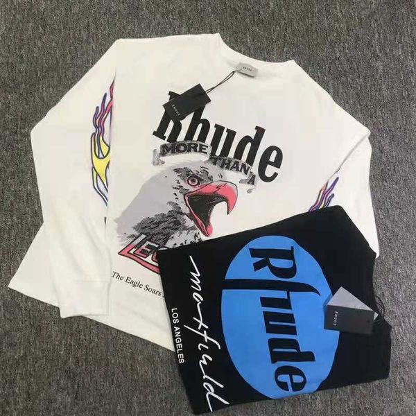 

Eagle printed rhude x maxfield over ize long leeve t hirt hip hop men women rhude white black colour treetwear t hirt top