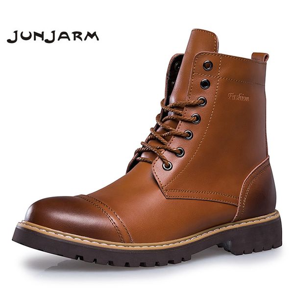 

junjarm 2018 men boots genuine leather men motorcycle boots fashion leather warm winter, Black