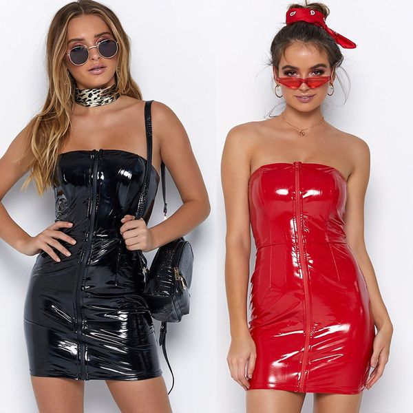 

vestido de tubo de cuero charmed para mujer lencerÃ­a de talla grande camisÃ³n uniformes club nocturno ropa fetisch latex sj5158, White;black