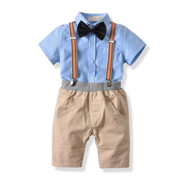 Europa Estate Neonati maschi Set Papillon Camicia in cotone per bambini + Pantaloncini bretelle Ragazzo 2 pezzi Abbigliamento Completo Abiti per bambini W163