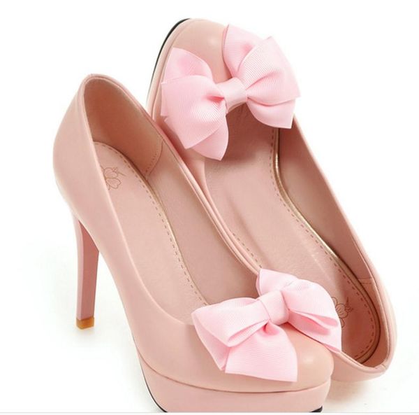 

send 2017 spring new style high heeled shoes fine heel round head waterproof table bowknot women shoes, Black