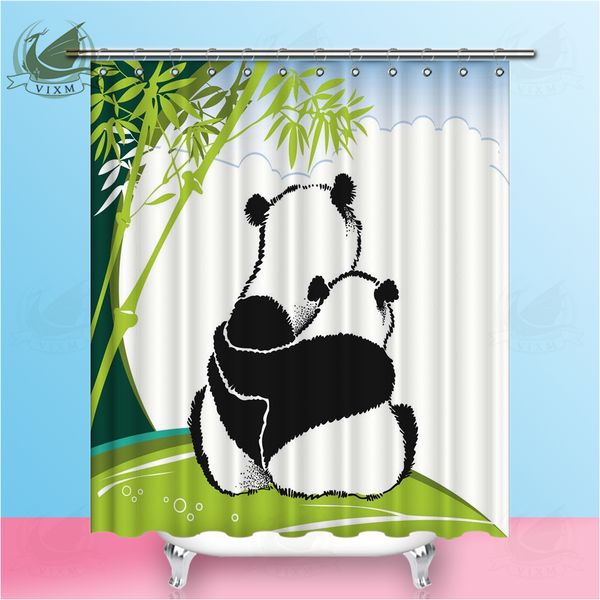 2019 Vixm Home Two Hugging Pandas Fabric Shower Curtain Bamboo